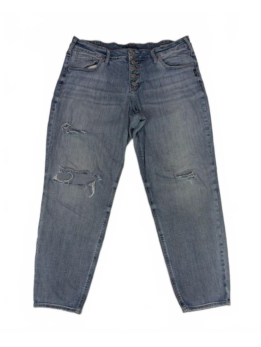 Grunge Silver Jeans Boyfriend Women's 34x29 Blue Ripped Relaxed Button Fly Jeans